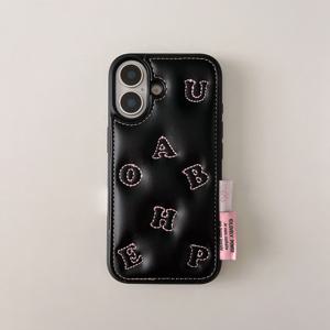 TEMU 아이폰 16/13/14/15 프로/16 프로 맥스에 적합한 자수된 문자 노트 펜던트 인조 가죽 휴대폰 케이스, 여성과 자매를 위한 디자인입니다.