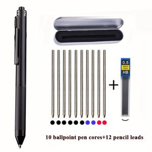 TEMU 4-in-1 다기능 펜, 0.5mm 삼색 볼펜, 리트랙터블 볼펜 및 기계식 펜, 금속 펜 홀더, 블랙/레드/블루 리필, 남성 및 연인들을 위한 다색 크리스마스 선물