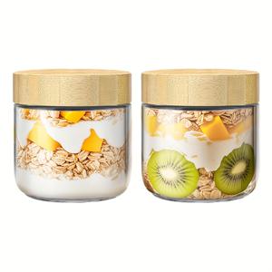 TEMU 2/3/4/6개 세트 10oz (약 283.5g) 밤새 오트밀 용기 대나무 뚜껑, 밀폐 뚜껑 유리병 식사 준비용, 와이드 마우스 메이슨 샐러드 병, 요거트, 치아, 간식, 향신료, 설탕용 유리 식품 보관 용기