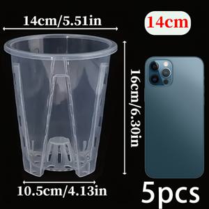 TEMU 배수구가 있는 투명 플라스틱 난초 화분 5개 세트 - 실내외 사용 가능한 현대적인 라운드 화분, 난초, 다육식물 및 집안 식물에 적합한 배수식 화분 | 현대적 화분 | 효율적인 배수, 실내용 꽃병