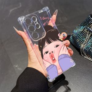 TEMU 삼성 갤럭시 S25 S24 S23 S22 S21 S20 FE 울트라 플러스 4G 5G와 호환되는 귀여운 소녀 폰 케이스, 충격 방지 투명한 부드러운 뒷 커버.