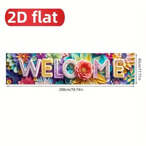 TEMU 폴리에스터로 만든 2D 파티 배너 17*78인치/45*200cm, 오리가미 꽃을 사용한 입체적인 환영 효과를 연출하는 2D 파티 환영 표지판, 집과 정원 장식에 적합하며 잔디 울타리 파티 용품에도 매우 적합합니다. 모든 계절에 적합한 파티 초대장 환영 표지판 장식