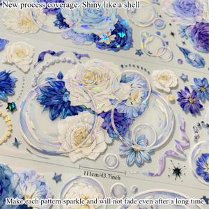 TEMU 한정판 고품질 노트북 분할 테이프, 부유하는 꽃과 그림자 메뉴 보라색 꽃 버블 쉘 라이트 크래프트 PET 소재 계정 흐름 스티커 - 7cmX111cm