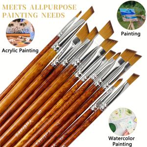 TEMU 유티어스 전문 각진 페인트 브러쉬 세트 12개 - 고품질 탈모 방지 나일론 솔, 아크릴, 오일, 구아슈 및 수채화용 다목적 - 크기 표시가 있는 내구성 있는 목재 손잡이 - 예술가 및 초보자에게 이상적인 다용도 브러시 세트 | 명확한 사이즈 라벨링 | 내구성 있는 목재 핸들