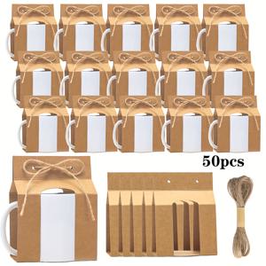 TEMU 20/50개 - 화이트 머그 선물 박스, 리본 포함 빈 상자, 11-12온즈 머그컵 포장용, 크리스마스 & 할로윈 선물 포장에 완벽한 무지 포장