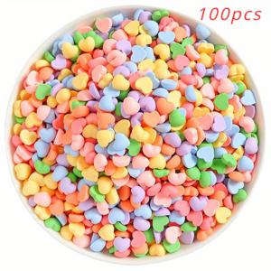 TEMU 100개 컬러풀 하트 모양 레진 장식품 - 파스텔 핑크, 옐로우, 그린, 블루 & 오렌지 - 휴대폰 케이스, 헤어 액세서리 및 공예 프로젝트용 완벽한 DIY 재료 | 액세서리 | 매끄러운 질감