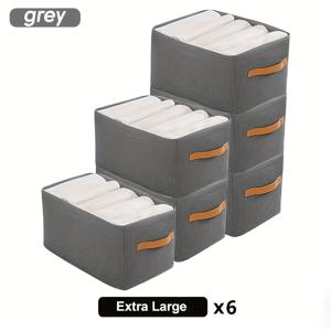 TEMU 6개 세트 대형 접이식 보관 바구니, 클래식 비직물, 이중 손잡이, 스틸 프레임, 서랍형, 내구성, 다목적, 옷, 바지, 속옷, 양말, 필수품, 가정용 옷장, 가정용 정리, 침대 아래 보관|접이식침대