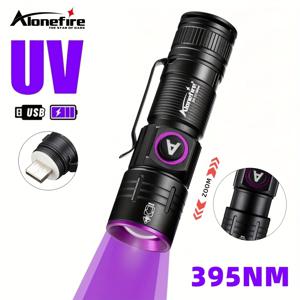 TEMU Zoom 395nm/365nm 미니 휴대용 고휘도 USB 충전식 UV 라이트 손전등 - 조절 가능한 빔, 500 루멘, 10m 범위, 알루미늄 합금 구조, 벨트 클립, 야외 및 비상용으로 적합, 충전식 손전등