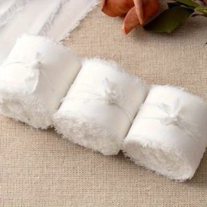 TEMU 순백색 주름 사틴리본 3롤 (술장식 포함) - 부케, 웨딩카드, , 선물포장용. 눈꽃무늬로 생일파티·크리스마스·할로윈 장식