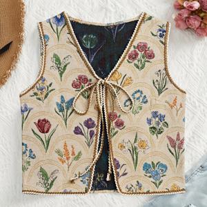 TEMU 여성용 우아한 프린트 V넥 케이프 슬리브리스 베스트 - 가벼운 올시즌 레이어링 피스, 여름용, 캐주얼 또는 정장한 옷에 적합, 캐주얼 웨어 베스트 | 타이프런트 디테일 베스트 | 가벼운 베스트