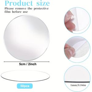 TEMU [2D 플랫] 50pcs 미니 아크릴 거울 타일, 자체 접착 라운드 거울 스티커 타일, 라운드 공예 거울 타일, 공예 및 DIY 프로젝트 용품, 가정 벽, 테이블, 주방, 욕실 장식 (5cm / 2인치)