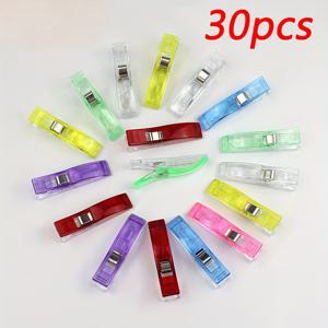 TEMU 15/25/30개 대형 재봉 클립 - 팁이 있는 튼튼한 플라스틱 재봉핀, 다양한 색상 옵션 (핑크, 레드, 그린, 퍼플, 옐로우, 오렌지, 공예) - 퀼팅, 브라운, 그레이, 재봉틀 및 손바느질에 적합 - 내구성이 뛰어난 원단 고정 장치 (Co 포함)