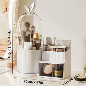 TEMU 1pc 회전 2-in-1 조합 화장품 디스플레이 박스 - 드로어가 있는 컴팩트 360° 회전 휴대용 화장품 보관 박스, 흰색, 분홍색 및 노란색으로 제공 - 내구성 있는 플라스틱, 인기 디자인, 브러시, 립스틱, 스킨 케어 제품 및 문구 보관, 욕실 화장품 보관 조직에 적합 - 문구 보관 박스