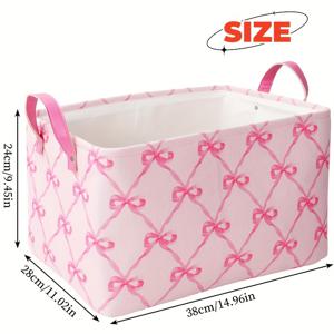 TEMU 1개 핑크 리본 보관 바구니, 스타일 패브릭 빨래 바구니 손잡이 포함, 대형 캔버스 접이식 정리함 핑크 보관함, 캠핑, 화장품 및 데스크탑 정리, 크리스마스 홈 데코, 선반 바구니, 축제 선물 바구니에 완벽