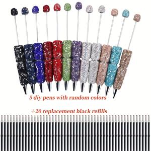 TEMU 25개 세트의 손수 제작 빛나는 별빛 하늘 DIY 비즈 볼펜 무작위 색상 DIY 재료 패키지 액세서리 창의적인 스테이션러리 휴일 선물