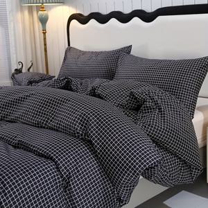 TEMU 침실 및 게스트룸에 적합한 3피스 100% 폴리에스터 프린트 체크무늬 소프트 이불 커버 세트 (이불 커버 1개 + 베개커버 2개)