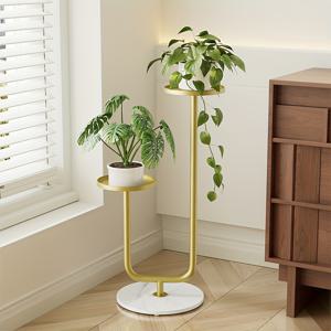 TEMU 슬레이트 베이스가 있는 U자형 메탈 플로어 플랜터 1개 - 2개의 화분 수용 가능, 둥근 모서리, 내식성 철재질, 실내/외부 거실/발코니/정원 장식용 화이트/골드/블랙 마감|화분받침대