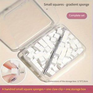 TEMU 상자와 네 갈래 펜 네일 아트 그라데이션 스펀지 탭 글루 특수 블러쉬 스머치 스크레이퍼 도구가 포함된 미니 두부 블록 100개