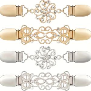 TEMU 4pcs 드레스 클립 세트, 빈티지 합금 허리핀, 레트로 블라우스 조임핀, 모자 셔츠 숄 클립, 스테인리스 스틸, 합성 보석 없음