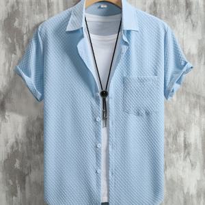 TEMU 남성용 캐주얼 버블 텍스처 반팔 셔츠 - 연두색, 포켓이 있는 버튼업, 여름과 주말 외출에 완벽한 캐주얼 의상|텍스처 있는 소재|조금 신축성이 있는 소재