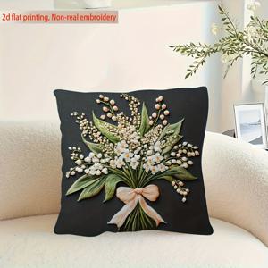 TEMU 2D 플랫 프린팅, 비실제 자수. 우아한 백합의 길 자수 베개커버, 단면 인쇄, 18x18인치, 지퍼 잠금, 세탁기 사용 가능, 거실 소파 장식용 (베개 코어 미포함), 홈 데코, 꽃무늬 디자인, 현대적 스타일, 폴리에스터 원단, 내구성 있는 소재, 액센트 베개, 인테리어 , 홈 , 2D 플랫