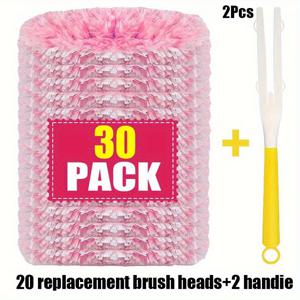 TEMU 10/20/30개 핑크 - 이중면 부드러운 청소 데스터 헤드 - 교체 헤드 세트 - 360° 리트렉터블 깃털 모프, 노란 핸들, 일회용, 먼지 청소, 가정, 사무실, 블라인드, 가구 및 먼지 제거에 적합