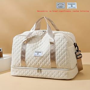 TEMU 다기능 퀼트 피트니스 여행 가방 - 독립 신발 수납공간 + 다중 포켓 디자인 + 후면 짐 고정 파우치, 로마스 그리드 내구성 소재, 체육관 및 일상 사용에 적합!