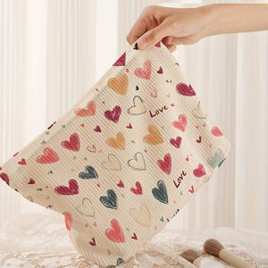 TEMU 컬러풀 하트 패턴 코듀로이 화장품 가방 - 경량 휴대용 메이크업 정리함, 여성 및 남성용 실키 지퍼 다기능 폴리에스터 여행 화장품 파우치, 지퍼 클로저, 내구성 있는 여행 세면도구 가방