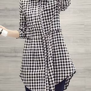 TEMU 여성용 블랙과 화이트 깐지 체크 셔츠 드레스 - 캐주얼 긴팔, 버튼업 칼라 스타일, 포켓이 있는 가벼운 폴리에스테르, 봄/여름/가을용 캐주얼 의상 | 버튼업 드레스 | 웨브|여름원피스