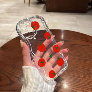 TEMU 토마토 폴카 도트 폰 케이스, 아이폰 16, 15, 14, 13, 12, 11 프로 맥스, 미니, XR, XS, X, 7, 8 플러스와 호환 가능, 드롭 보호를 위한 부드러운 TPU 백을 특징으로 함.