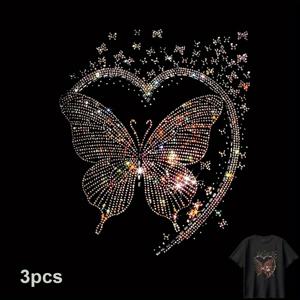 TEMU 3개 세트, 티셔츠 프린트 스티커 고화질 3D 나비 사랑 패턴 패션 열전달 데칼 백팩 베개 바지용 비닐 소재 고품질 자외선 차단 이미지 전용