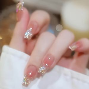 TEMU 인스타일 24pcs 버스팅 글리터 화려한 사다리꼴 롱웨어 네일 글리터 핑크 감성 다용도 패션 화이트 고급스러운 부드러운 인조네일, 여행, 데이트, 파티 필수 아이템