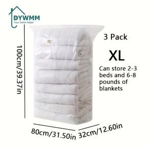 TEMU 3pcs DYWMM 공간 절약 진공 압축 보관 가방 - 이불, 담요, 침구, 의류, 베개 등에 대한 80% 더 효율적인 저장 솔루션 - 플라스틱, 전기 필요 없음, 대용량 저장 솔루션, 의류 정리 보관, DYWM