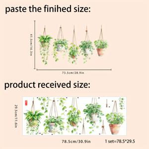 TEMU 현대적인 녹색 식물 걸이 바구니 벽 스티커, 자체 접착식 꽃 장식, 거실 침실 소파 배경 벽 장식, 임대 집 리노베이션에 필수, 단용, 광택 있는 마감, 식물 주제 장식