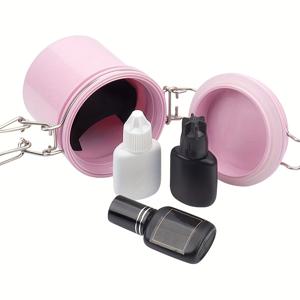 TEMU 1개 저자극성 립스틱 방수 속눈썹 접착제 보관 용기 - 핑크색 밀폐 뷰티 도구 정리함, 안전 잠금장치 포함, 여행용 소형 케이스, 배터리 불필요, 슬림한 원통형 디자인, 메탈릭 뚜껑 클립