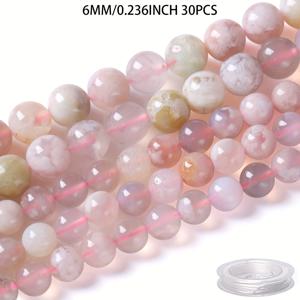 TEMU 6/8/10mm 30/20/15pcs 자연적인 마다가스카르 체리 블로섬 아가트, 희귀한 결정 자연석, 부드러운 둥근 느슨한 비즈, DIY 보석 만들기 팔찌 목걸이 반지, 공예, 남성 및 여성 선물, 아름다운 보석 액세서리, 장식 비즈, 놀라운 데이 크리스마스 선물, 완벽한 생일 선물, 10m/394인치 결정 탄성 코드 포함