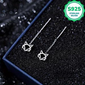 TEMU 쌍의 2pcs 하이퍼알러지성 S925, 우아하고 패션적인 여우 귀 스레드 작은 신선한 프렌치 프린트 귀걸이 달콤한 귀걸이 스윙 심플한 동물 귀 장식