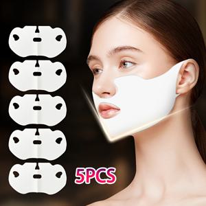 TEMU 5개입 재사용 가능한 V자형 하프 페이스 얼굴 트레이닝 마스크, 귀걸이 포함 - 무취, 화이트 & 블랙 디자인 일상 및 야외 스포츠, 여행용 남녀공용, 귀여운 하트 디자인이 있는 밀착 핏 마스크|마스크