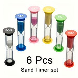 TEMU 6pcs 샌드 타임 세트, 시간 유리 카운트다운 타임, 1-30분 정밀도, 전원 필요 없음, 소형 및 휴대용, 교실, 스포츠 및 가정용으로 적합