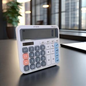 TEMU 14자리 데스크탑 계산기: 태양광/배터리 전원, 대형 디스플레이 & 큰 키, 사무실 및 회계용 (배터리 미포함)|계산기
