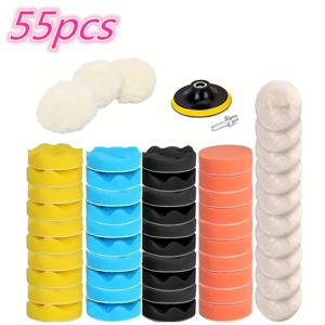 TEMU 55피스 자동차 폴리싱 & 왁싱 키트 - 3인치 컬러풀 내구성 버핑 패드, 페인트 안전 폼/플러시 스폰지 패드, 오토 디테일링 및 차량 관리용