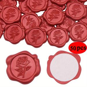 TEMU 25/50개 SUPHIKE 로맨틱 장미 레진 왁스 스티커 - 매트 마감 자체 접착 불규칙 꽃무늬 데칼, 웨딩 초대장, 발렌타인데이 선물, & DIY 공예용 (빨간색 & 베이지), 결혼식 스티커, 정교한 장미 디자인, 섬세한 제작