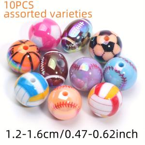 TEMU 10개 12-16mm 혼합 사이즈 AB 컬러 체인징 아크릴 비즈 - 스포츠 테마 축구 농구 야구 디자인 루스 스페이서 비즈, DIY 주얼리 만들기 팔찌 목걸이 폰 참 액세서리용, 광택 마감