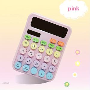 TEMU 1개 휴대용 캔디 컬러 계산기, 태양광 이중 전원 공급, 12자리 LCD 디스플레이, 대형 버튼, 사무실 및 학교 사용에 적합 (배터리 미포함)