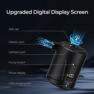 TEMU 휴대용 전기 공기 펌프 - 캠핑, 팽창식 매트리스 및 수영장 장난감에 이상적, 4개의 노즐 포함, 블랙, 미니 인플레이터/디플레이터, 에어 쿠션 침대, 수영 링, 충전식 배터리, 자동 작동, ABS 소재, 야외 레크리에이션|자동 팽창|내구성 있는 ABS 구조, 팽창식 공기 펌프