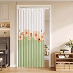TEMU 【2D 도어 커튼】1개 플로랄 도어 커튼 - 후크가 있는 무봉제 프라이버시 파티션, 거실, 침실, 욕실, 주방, 사무실용 경량 폴리에스터 창문 드레이프 - 손세탁 쉬운 관리, 현대적인 홈 데코 창문 처리, 룸 디바이더, 러플 엣지, 내구성 있는 원단, 다용도 룸 디바이더, 인테리어 , 도어 커튼 열전