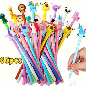 TEMU 66개 만화 스타일 볼펜 세트, 0.5mm 미세한 팁으로 부드러운 필기, 교체 가능한 검정 잉크 , 클립 캡이 있는 플라스틱 펜 홀더, 다양한 창의적인 디자인, 사무실 및 학교 용품에 적합, 소년, 소녀, 아버지의 날, 할로윈, 크리스마스 선물용