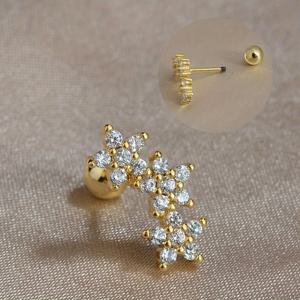 TEMU 1개 스파이럴 벤트 바 칼라지 스터드 여성용 - 3펜타그램 합성 지르코니아 장식 316 스테인리스 스틸 주얼리, 화이트 골드 도금 저자극 피어싱 액세서리, 뮤직 페스티벌 & 파티 선물, 플래티넘 도금 축제 주얼리|피어싱