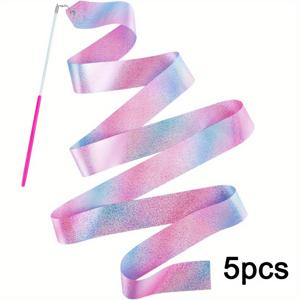 TEMU 5pcs 스파클링 댄스 리본 원봉 - 핑크 & 블루 트위링 스트리머, , 머메이드, 발레, 체조, 생일 파티 선물, 야외 장식, 트위링 스트리머 | 스파클링 스트리머 | 플라스틱 리본 원봉, 리본 원봉 장식