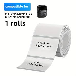 TEMU 1 롤 40x30mm 다용도 투명 자체 접착 라벨, Phomemo M200/M110/M220/M221/M120/M221/M260/M150 무선 프린터용, 230장/롤, 방수, 방유, 찢어짐 방지 바코드/주소/우편/비즈니스/홈 스티커